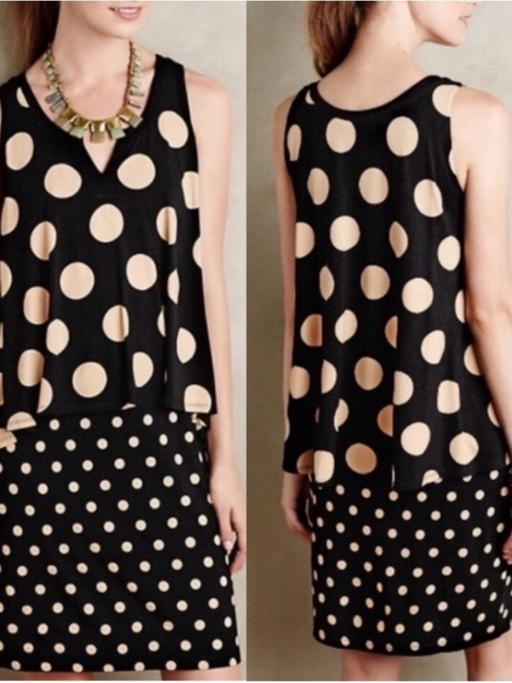 Maeve Black and Cream Polka Dot Midi Dress Size S - Picture 2 of 5